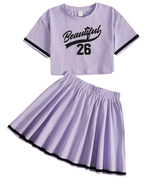 Mädchen Kurzarm Top+Faltenrock Set