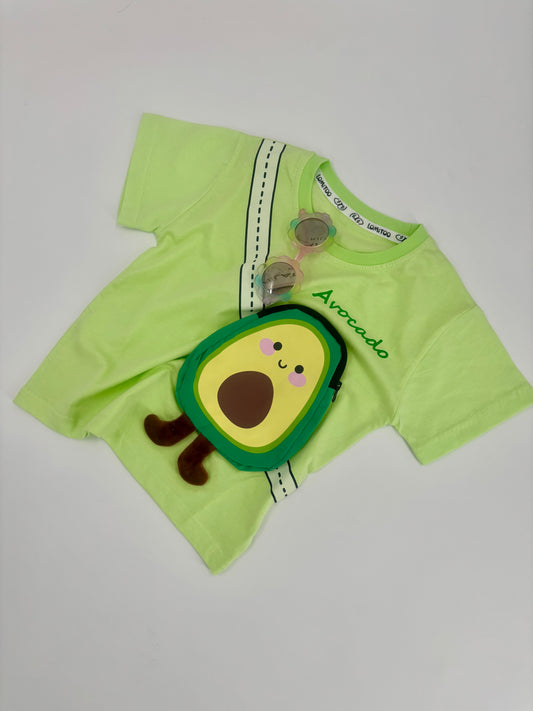 Fröhliches Kinder-T-Shirt mit Avocado-Tasche