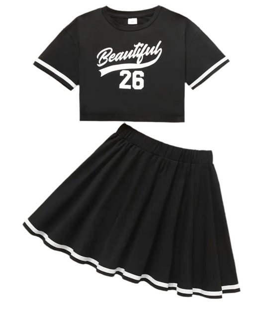 Mädchen, Kurzarm Top + Faltenrock Set